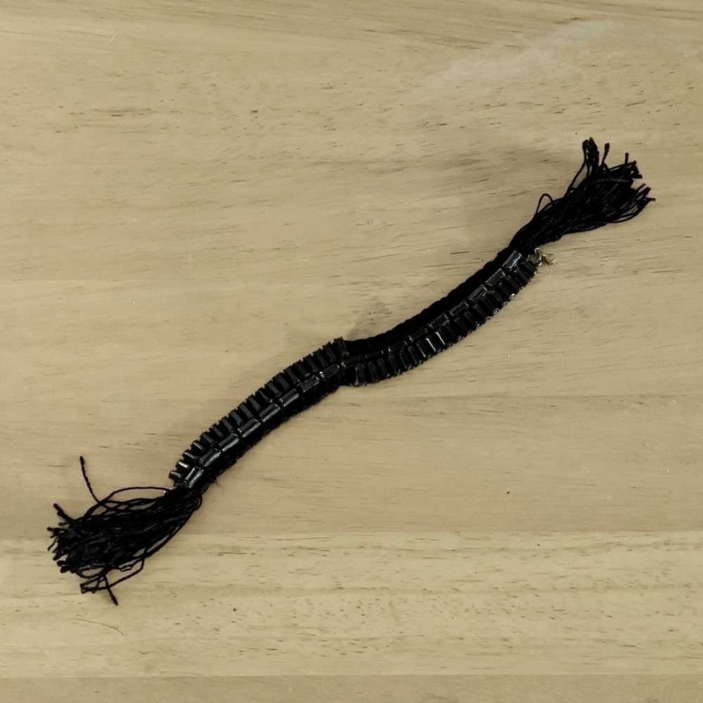 Black Beaded Crystal Fringe Statement Bracelet